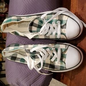Mengsai green blk and beige plaid print